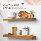 Homeforia 24 inch Golden Oak Floating Shelf, High End Solid Real Wood 24inch Small Floating Shelves for Wall Mounted, Oak Wooden 24in Floating Shelves, Heavy Duty Bracket, 24 X 6.5 X 1.75 in, Set of 4