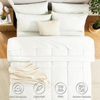 CozyLux King Size Comforter Set Ivory - 7 Pieces Bed in a Bag, Cream Off White Comforter King Size, Bedding Sets with All Season Quilted Comforter, Flat Sheet, Fitted Sheet, Pillowcases
