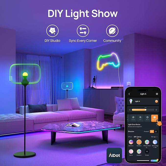 Linkind Smart Light Bulbs, Smart Bulb That Work with Alexa & Google Home, LED Light Bulbs Color Changing, 104 Preset Scene, Music Sync, A19 E26 2.4GHz RGBTW WiFi Bluetooth Light Bulb 60W, 800LM, 4Pack