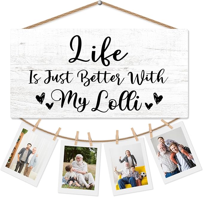 Lolli Gifts Picture Frame Photo Holder for Wall, Birthday Gifts for Lala Grandma, Thank You Grandmother Lola Gift from Grandchildren Grandkids Hanging Photo Display