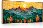 Abstract Sun Mountain Framed Canvas Wall Art Set, Forest Pine Tree Golden Sunset Wall Decor, Mixed Patchwork Landscape Art Print for Living Room, Bedroom, Dining Room, Office - 20"x40"
