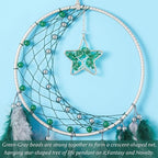 Dreamlike Moon Dream Catchers Wall Decor Crescent Dream Catcher with Crystal Stone Star Shaped Tree of Life Pendant Handmade Green Feather Dreamcatchers Wall Hanging for Girls Bedroom Wedding Gift