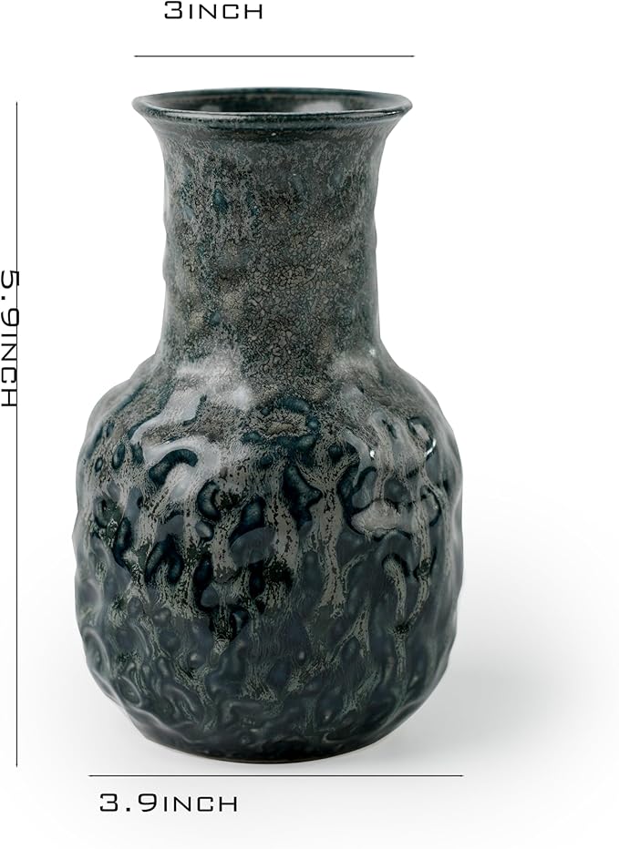 Rustic Pottery Ceramic Vase - Vintage Farmhouse Style Decor, White Grid Ceramic Vases for Home Decor, Modern Farmhouse Decor (Blue and green)