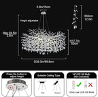 Modern Crystal Chandeliers for Dining Room, 40" Round Silver Tree Branches Chandeliers, Large Dining Room Over Table Chandeliers Lights Fixture, Branches and Crystals Ceiling Light Fixtures
