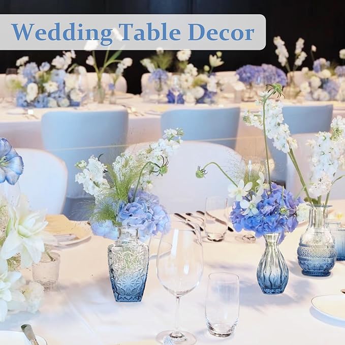 22 Pack Bud Vase in Bulk - BEAHOT Blue Flower Vases for Wedding Decorations, Glass Vase for Table Decorations, Small Vase for Home, Mother's Day, Centerpieces, Party, Office (Blue Gradient)