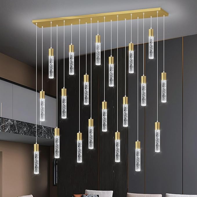 20-Lights Modern Crystal Chandeliers LED Pendant Light for Kitchen Island Dining Room Entrance Foyer Living Room 6000K Gold