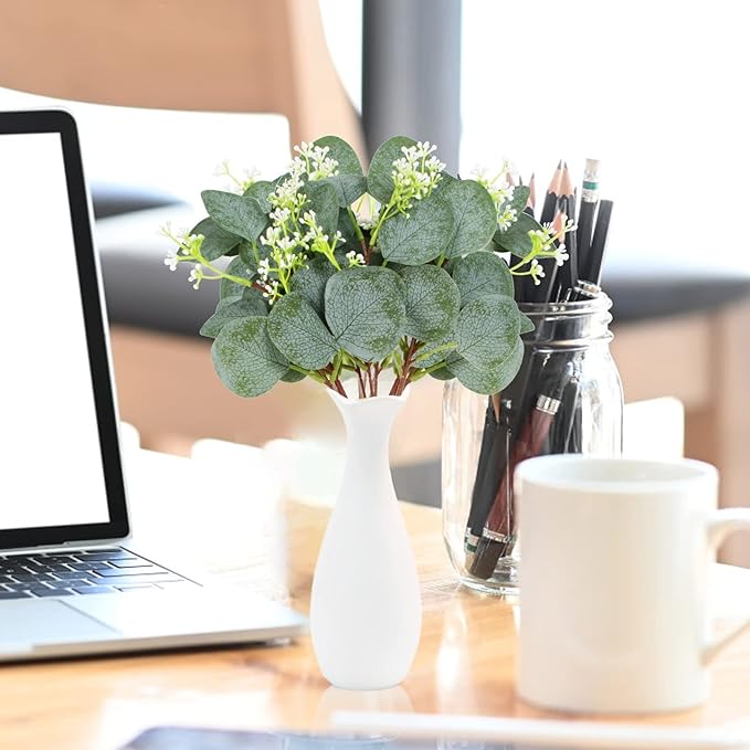 40 Pieces of Artificial Greening Eucalyptus Stem Artificial White Seeds Plant Suitable for Family Wedding Vase Center Bouquet Flower Arrangement