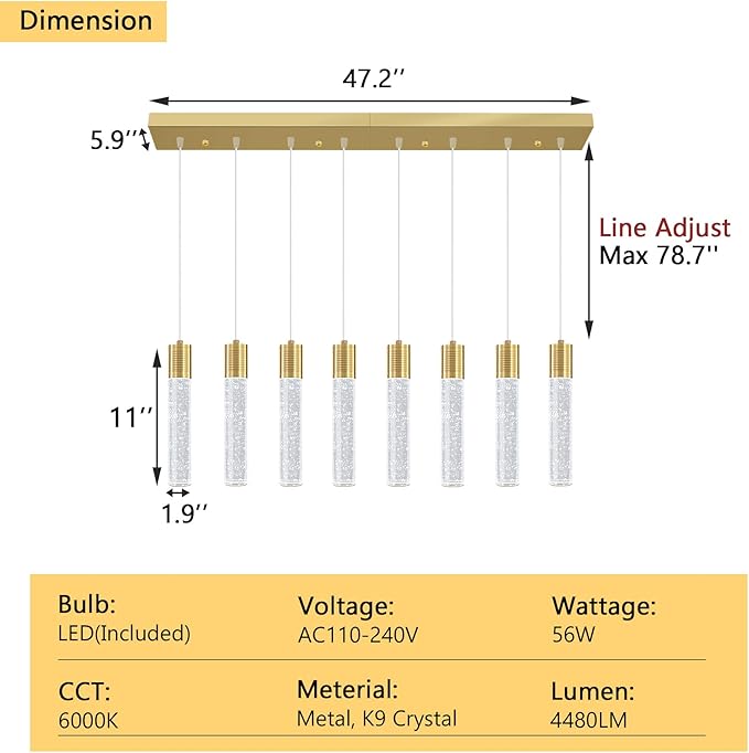 8-Lights Modern Crystal Chandeliers for Kitchen Island Pendants Lighting Fixture for Dining Room LED Ceiling Light for Hallway Foyer 6000K Sliver