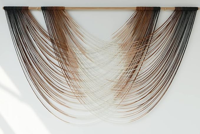 Flber Macrame Wall Hanging Dip Dye Brown Boho Wall Decor Yarn Tapestry Modern Living Room Bedroom Home Wall Decor 57" W x 35" L