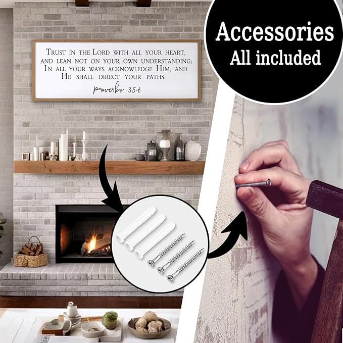 Trust in the Lord With All Your Heart Bible Verse Framed Wall Art, 40''×15'' Rustic Religious Christian Proverbs 3:5-6 Sign, Horizontal Holy Inspirational Catholic Scripture Decor