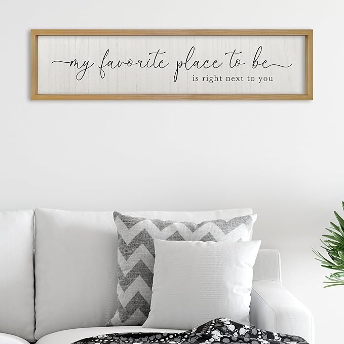 ZZJJHYWGQ Love Quotes Wall Decor My Favorite Place To Be Sign 32"×8" Couples Love Theme Plaque Modren Farmhouse Master Bedroom Above Over Bed Wood Framed Wall Art (Wood)