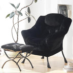 Plush Lazy Chair and Ottoman, Large Contemporary Accent Lounge Chair with Armrests and a Side Pocket, Modern Leisure Upholstered Sofa Reading Armchair with Footrest for Bedroom, Living Room