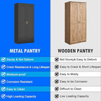 60" Tall Kitchen Pantry Cabinet, Metal Pantry Cabinet with Doors and Adjustable Shelves, Black Utility Storage Cabinet with Handles for Dining Room, Bathroom, Laundry Room - Assemble Required