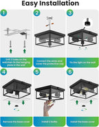 Outdoor Ceiling Light with Motion Sensor, Flush Mount Porch Ceiling Light, Exterior Ceiling Light Fixture with Clear Glass, Dusk to Dawn 2-Light Close to Ceiling Light Fixture for Patio,Porch,Garage