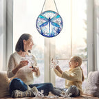 Dragonfly Suncatcher Stained Glass Window Hanging - 8” Stained Glass Suncatchers for Windows - Sun Catchers Indoor Window Catcher with Hooks and Chain - Birthday Gifts for Mom Grandma