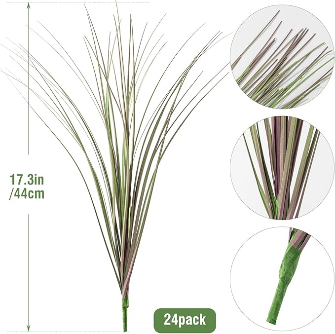 Fake Grass Artificial Grass Greenery Stems Fall Flowers Artificial Shrubs Wheat Grass Greenery Home Decor Artificial Plants Ornamental Grass Outdoor Fake Grass Leaves(24pcs) Purple-Green