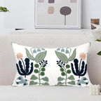 Alysheer Floral Embroidered Summer Lumbar Decorative Throw Pillow Cover 12"x 20", Farmhouse Cottage Navy Blue Green Flowers Leaves Patterned Cotton Canvas Cushion Case for Sofa Couch Bed Living Room