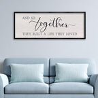 LuZhiQiang And So Together They Built A Life They Loved Sign Wall Decor 40"x15" Large Wood Framed Above Over Bed For Master Bedroom Hanging Wall Art (Black)