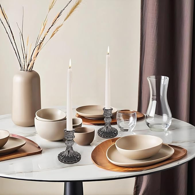 Glass Candlestick Holder,Striped Taper Candle Holders,Set of 6 Candle Stand for Table Centerpieces, Home Decor,Weddings,Festival and Parties (Grey Stripe Pattern)