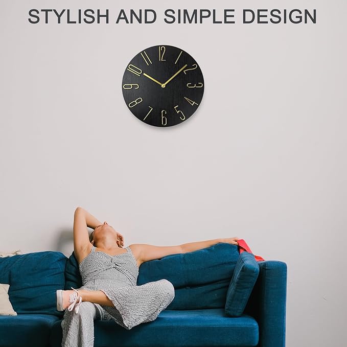 Wall Clock, Silent Clock, Wall Clocks Battery Operated， 12 inch Modern Wall Clock, Suitable for Offices, Living Rooms, Kitchens, Homes, Schools (Black Without Second Hand)