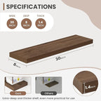 30 Inch Floating Shelves, 8 Inch Deep Floating Shelves for Wall, Hanging Shelf with Invisible Brackets, Deep Shelves for Bathroom, Bedroom, Living Room, Walnut, Set of 2