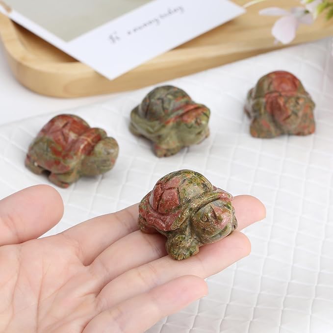 QINJIEJIE Travel Turtle Figurines for Travelers Best Travel Gifts for Women Men Unakite Crystal Healing Crystals Sea Turtle Lovers Office Desk Decor Good Luck Gifts for Traveling Abroad
