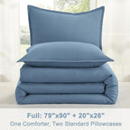 Litanika Full Size Comforter Sets Grayish Blue, 3 Pieces Lightweight Solid Bedding Comforter Set, All Season Fluffy Bed Set (79x90In Comforter & 2 Pillowcases)