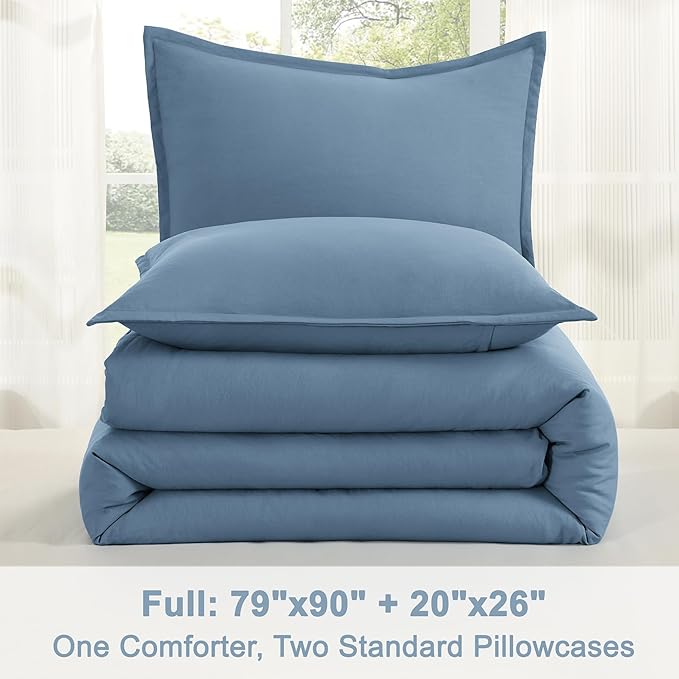 Litanika Full Size Comforter Sets Grayish Blue, 3 Pieces Lightweight Solid Bedding Comforter Set, All Season Fluffy Bed Set (79x90In Comforter & 2 Pillowcases)