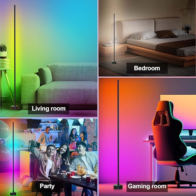 Corner Floor Lamp, 2 Pack LED Corner Lamp with App/Remote/Button Control, Smart RGB Floor Lamp with 16 Million DIY Colors & 68+ Scene, Music Sync for Living Room, Bedroom, Gaming Room