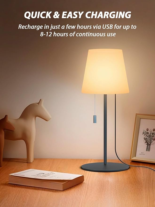 uuffoo Cordless Rechargeable Outdoor Table Lamp, Dimmable Shower Lamp for Living Room, Bedroom, Bathroom, Patio, Restaurant, Small Modern Desk Light with RGB Color Changing, Warm White & Candle Mode