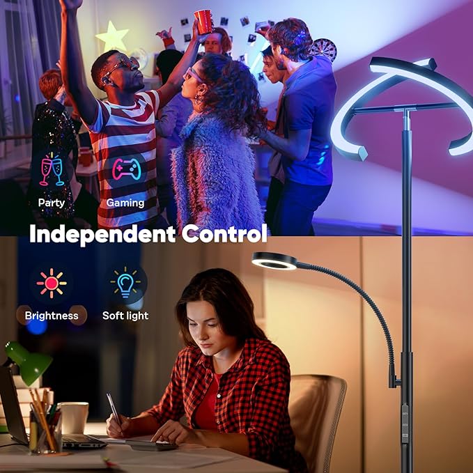 Upgraded RGBCW Floor Lamp with Reading Lamp, Rotatable Remote Control LED Standing Lamp Dimmable Floor Light Modern Standing Light for Living Room Bedroom Home Office, 36W, Black