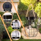 Solar Hanging Lantern with Rope, Vintage Industrial Pendant Light, 12.8" Solar Powered Outdoor Lantern, IP65 Waterproof Garden Light, Warm White Glow, Rechargeable for Patio, Porch, Yard Decor