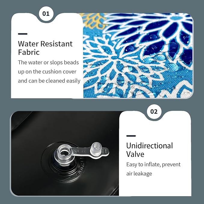 Inflatable Ottoman Stool D21 xH9 for Outdoor/Indoor Use, Water Repellent Patio Foot Rest Stool with Portable Handle,Round Pouf Ottoman Suitable for Garden,Deck and Camping - Dahlia Blue