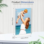 5x7 Acrylic Picture Frame, 4-Pack Magnetic Free-Standing Double-Sided Vertical Display, Clear Frameless Panels, Discreet White Base for Desk/Tabletop, Home & Office Decor