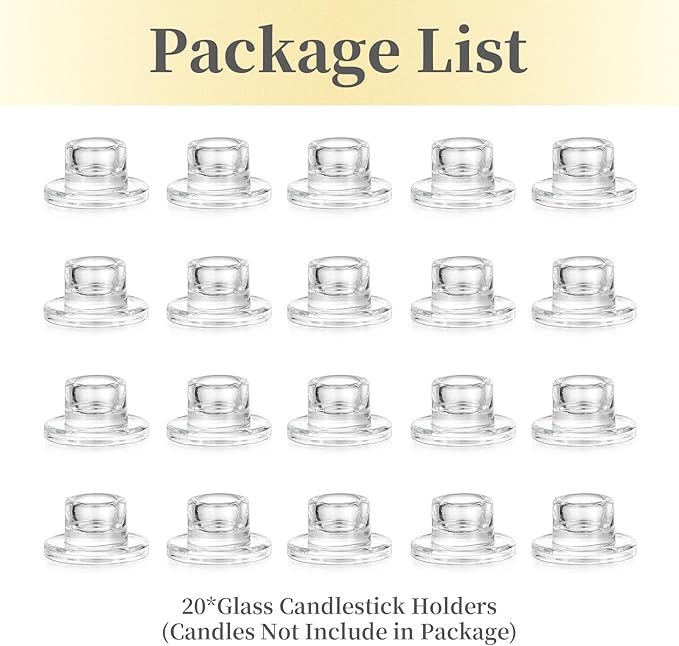 Hewory Glass Taper Candle Holders: 20 PCS Candlestick Holders Clear Short Tapered Candle Holder Set - Candle Stick Holder Decor for Table Centerpiece Wedding Party Advent Christmas Home Decorations