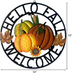 Metal Hanging Pumpkin Hello Fall Welcome Wreath Autumn Fall Harvest Decor for Front Door, Rustic Farmhouse Seasonal Thanksgiving Halloween Decoration-13''H