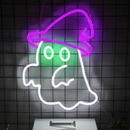 Witch Hat Ghost Neon Signs for Wall Decor Halloween Neon Sign Spooky Ghost LED Sign Gothic Lamp Neon Lights Signs Purple Witch Hat Neon Wall Sign for Bedroom Bar Halloween House Party Decor