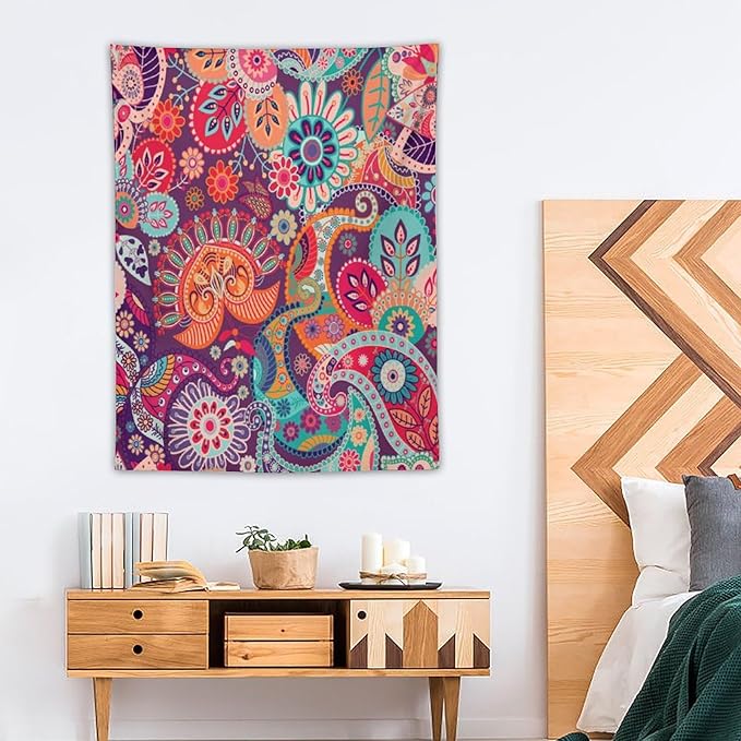 Boho Floral Tapestry, Abstract Mandala Plant Colorful Floral Home Art Wall Hanging for Bedroom Living Room Dormitory 40x60 Inch