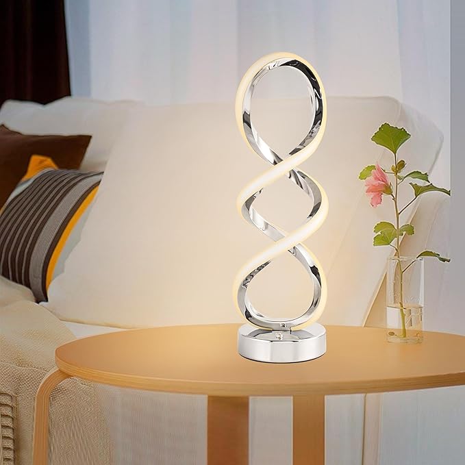 Modern Spiral RGB Table Lamp, Touch Dimmable Bedside Lamp, 7 Colors 10 Light Modes Spiral Design Table Lamp, Unique Nightstand Lamp for Living Room, Bedroom, Cool Lamps, Sliver