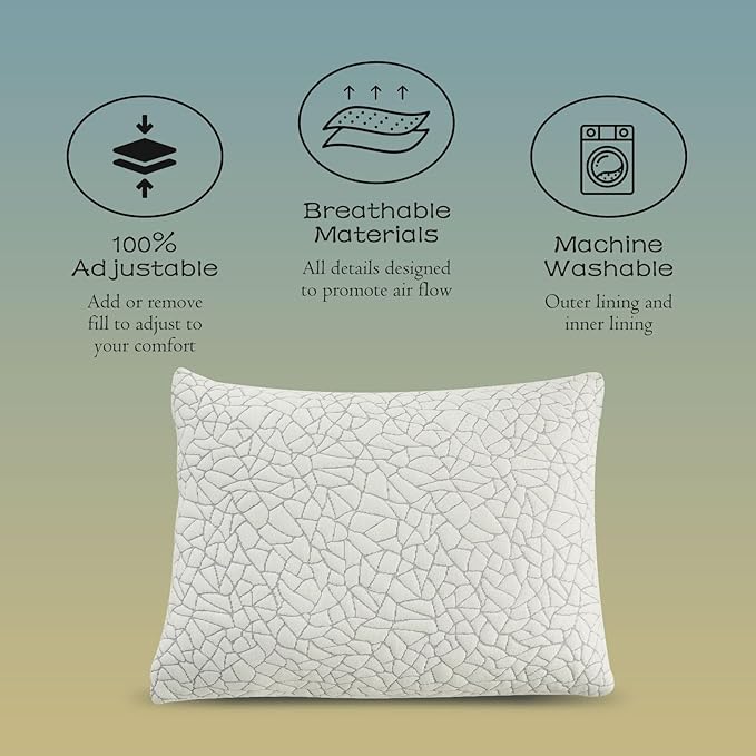 Shredded Memory Foam Pillow for Sleeping, Cooling Full Body Pillows for Adults, Adjustable Soft and Firm Pillows or Side, Back, Stomach Sleepers with Washable Removable Bed Pillow Cover