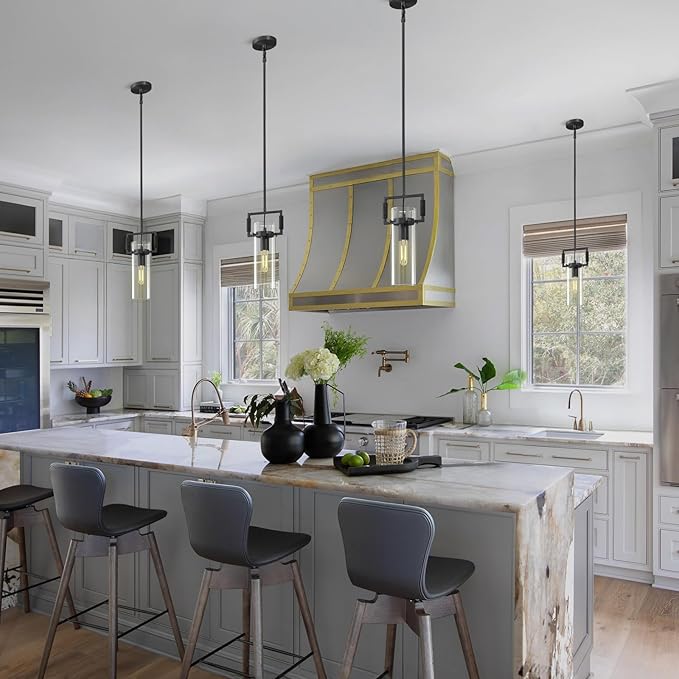 Black Pendant Lights Kitchen Island, Modern Glass Knurled Pendant Light,12Inch Copper Kitchen Pendant Lighting Over Island,Farmhouse Island Lights For Kitchen Sink,Bathroom,Bedroom,Included E26 Bulbs