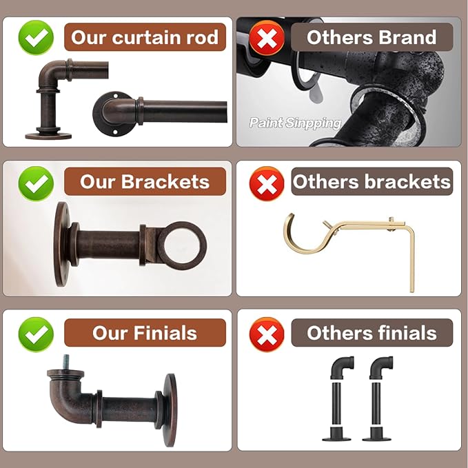 Bronze Curtain Rods 18 to 144 Inch, Industrial Curtain Rods,Adjustable Length,1 in Diameter Pipe,Wall or Ceiling Mounted,for Bedroom and Living Room(Antique Red Bronze 18” to 144”)