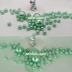 100PCS Faux Pearls Beads for Centerpiece Vases, Green Vase Filler Faux Pearls, No Holes Filler Beads for Mardi Gras St. Patrick's Day Party Wedding Table Decor, 14/20/30mm