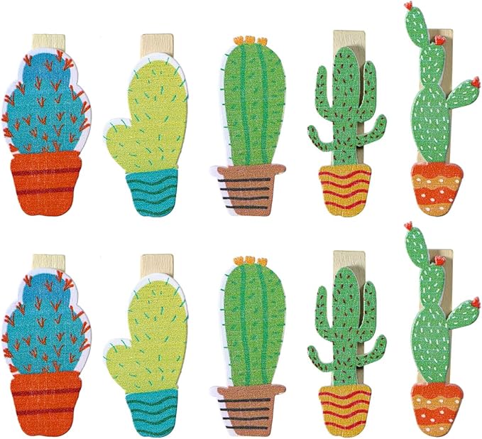 BESTOYARD 50pcs Cactus Wooden Pegs Photo Clips for Crafts Memo Holder and Home Decoration