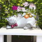 Cat Garden Figurines Outdoor Decor Solar Statue with Succulent and LED Lights for Patio Lawn Yard Art Decoration Housewarming Garden Gift