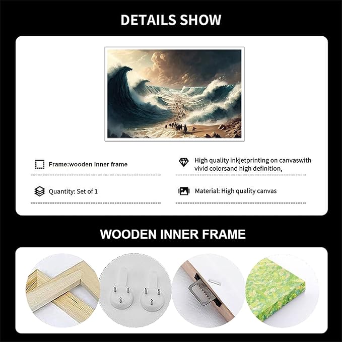 XWNLTEPK Moses Parted Red Sea Figures Jesus Bible Art Modern Poster Jesus Print Art Bible Home Decor Boho Wall Christian Canvas Art Poster