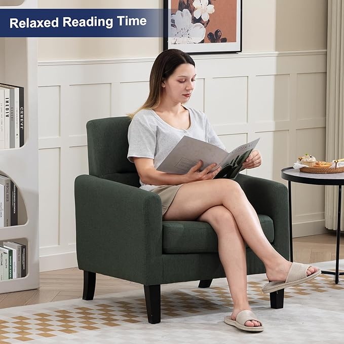 Accent Chairs Set of 2, Mid Century Modern Living Room Chairs Comfy Reading Chair with Upholstered Cushion Relax Armchair for Bedroom Apartment,Office,Green