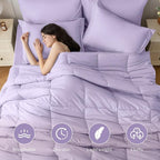 JOLLYVOGUE King Comforter Set, Ultra-Soft Bed in a Bag King Size 7 Pieces, Oeko-TEX Certified Bedding Set with Down Alternative Comforter, Sheets, Pillowcases & Shams, Lavender