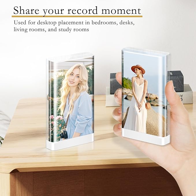 2x3 Small Picture Frame,Discreet Magnetic Wallet-Size Mini Acrylic Frames, Stereoscopic Effect, Compatible with Instant Film Photos,Freestanding Tabletop Display (4, 2X3 inch vertical)