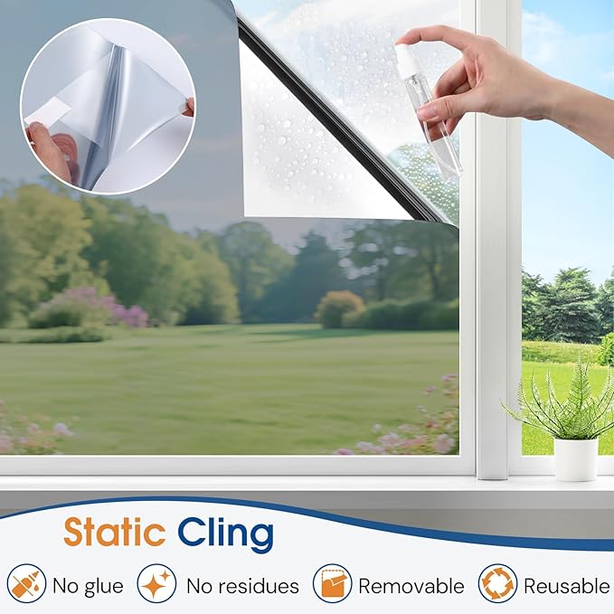 Homein One Way Privacy Window Film with Tool Window Tint for Home See Out Not in Heat Control Sun Blocking Mirror Reflective Anti UV Covering Static Cling No Glue Sliver 17.5 x 157.4 inch